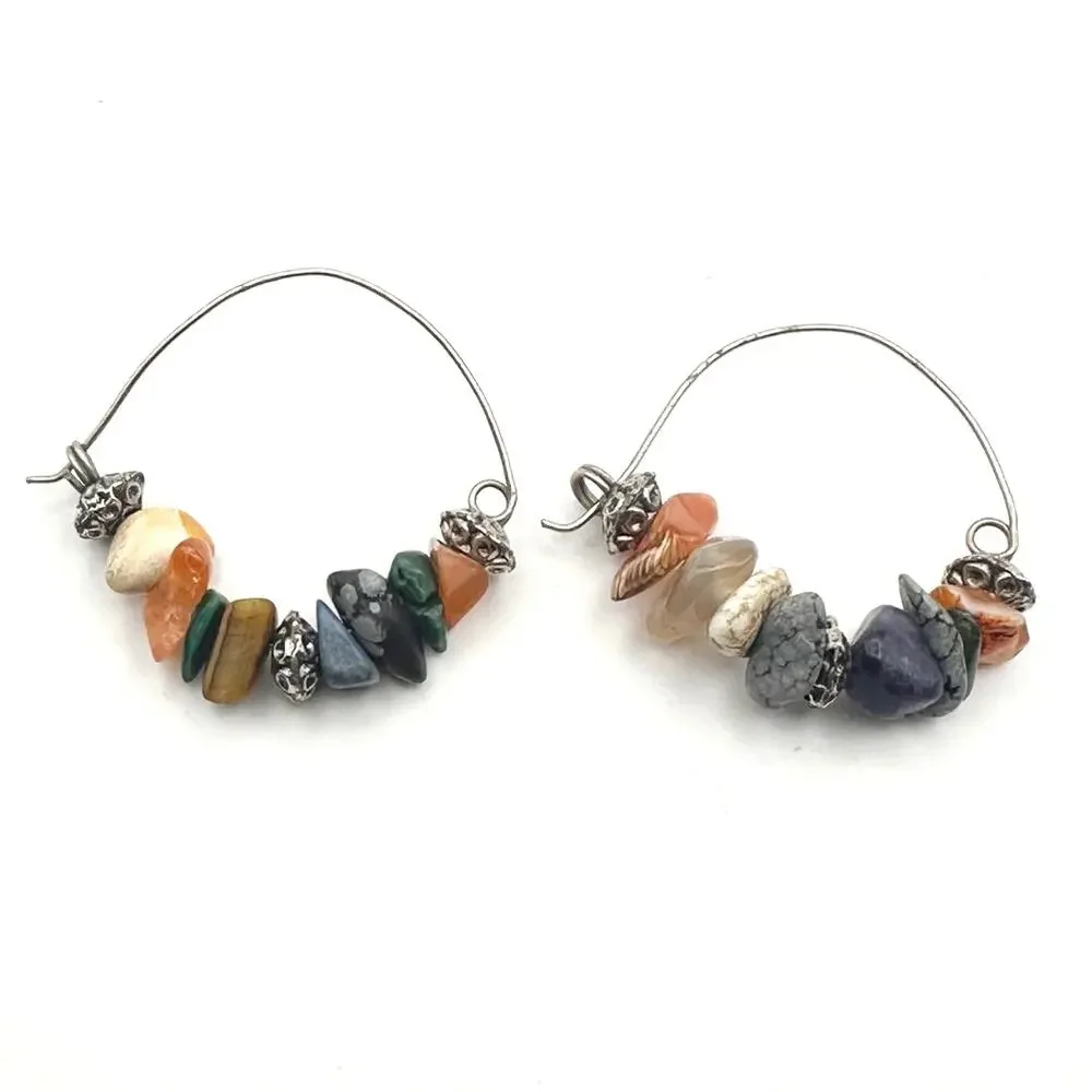 Boho Casual Hoop Earrings Bohemian Jewelry Nugget Stones